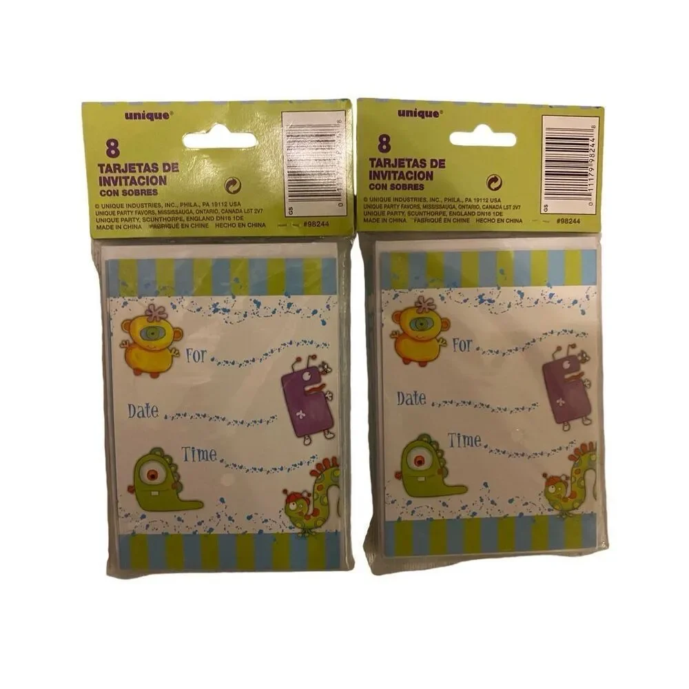 Lot Of 2 8pc Monster Party Invitations Supplies Kids